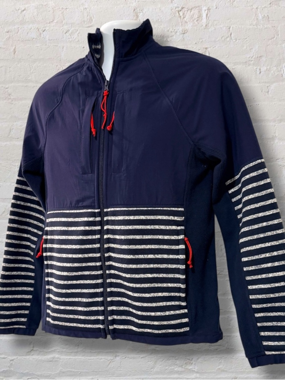 J.Crew Nordic Jacket XS Navy Stripe Full Zip Softshell Fleece Lined Outdoor